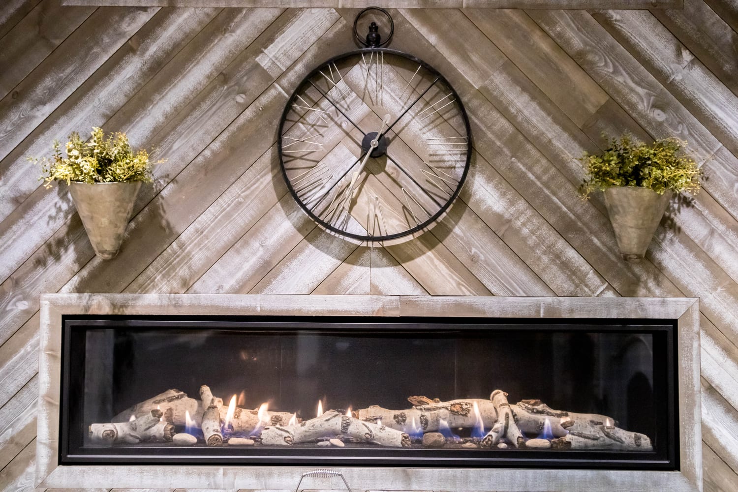 Linear gas — reclaimed-wood chevron surround